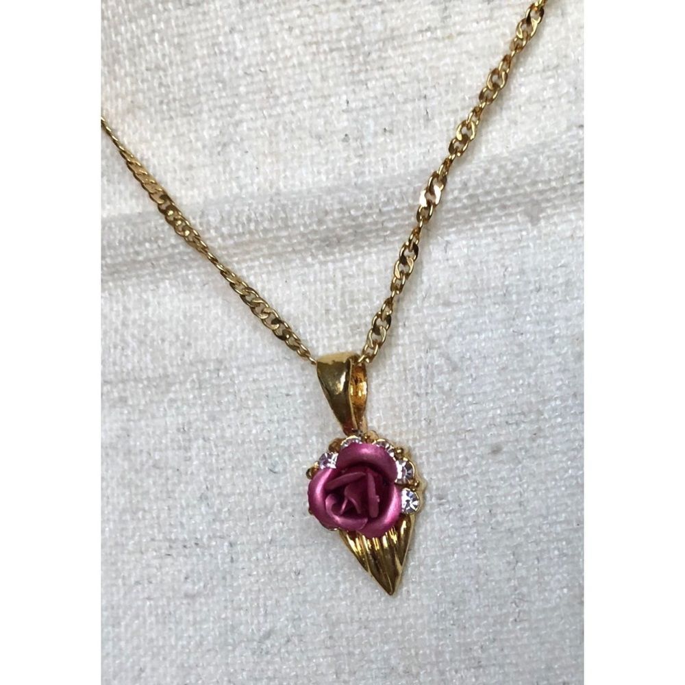 Pink rose/cz gold tone pendant and necklace